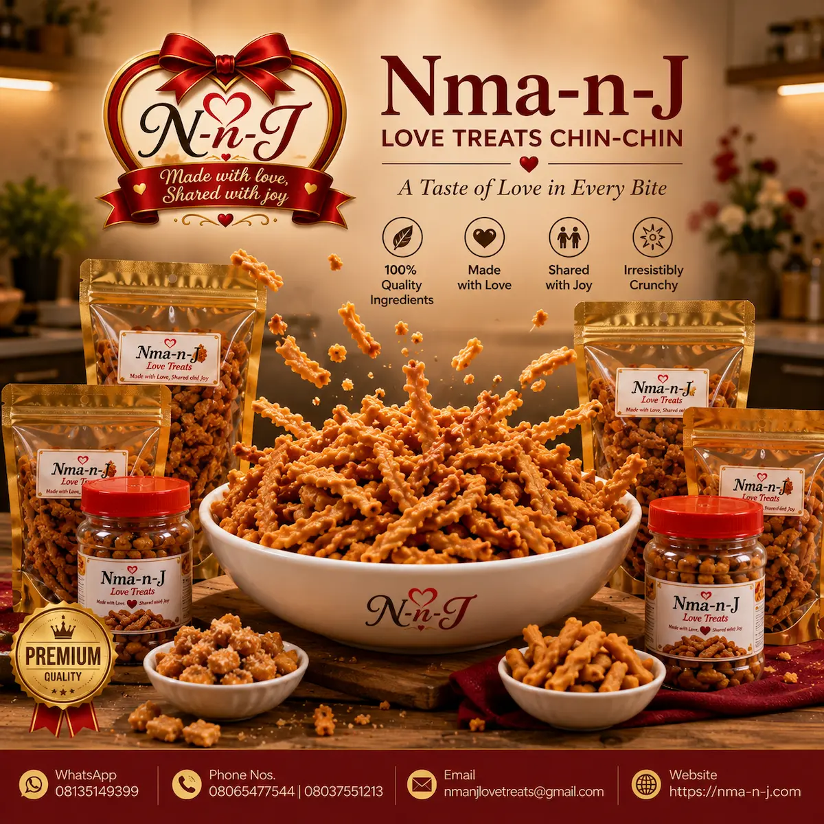 Nma-n-J Love Treats chin-chin product presentation.