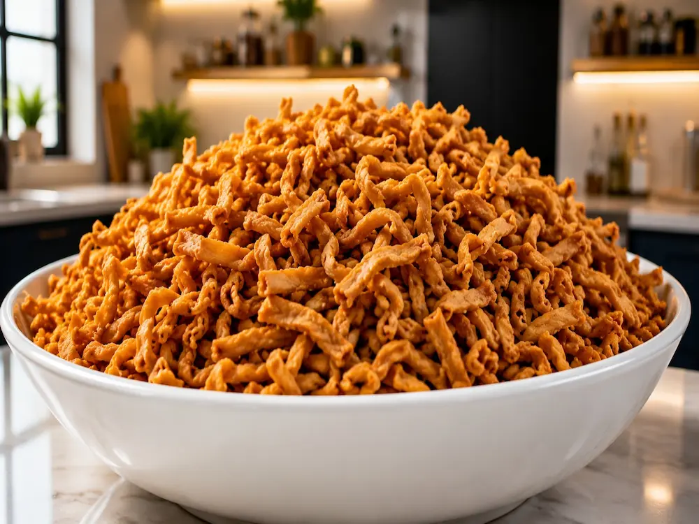 Close-up view of crunchy Nma-n-J Love Treats chin-chin.